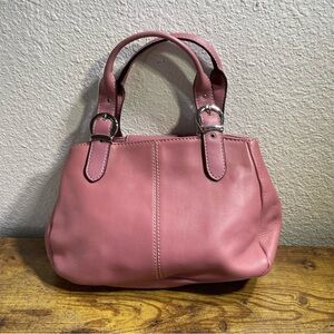 St. John's Bay Pink Genuine Leather Satchel Handbag Buckle Detail EUC